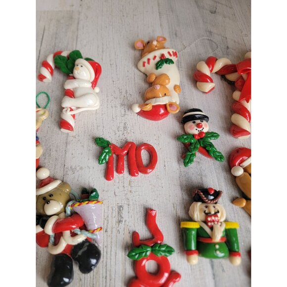 Vintage clay dough bear Santa candy cane mistletoe ornament Xmas set - Picture 4 of 7